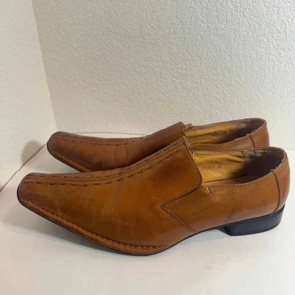 Zota Mens Dress Loafers Leather Square‎ Toe Stitched Slip On Shoes Brown 12